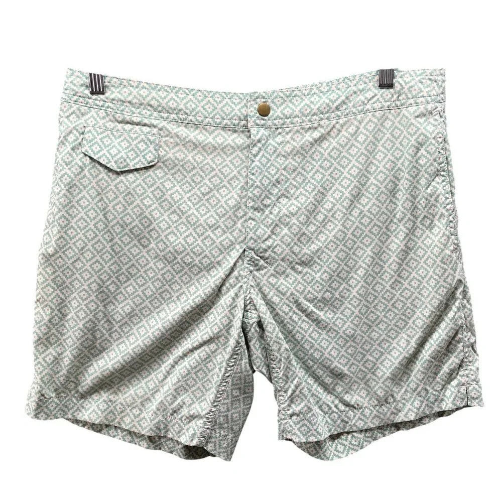 J. Crew Swim Trunks‎ Shorts Mens 32 Sage Green Printed Mesh Lined 7'' Zip Pocket